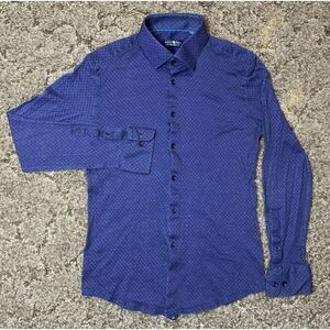 Stone Rose Shirt Mens 3 Navy Purple Geometric‎ Button Down Cotton Stretch